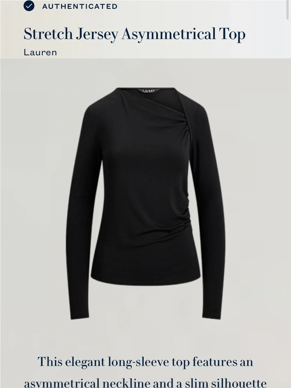 Lauren Ralph Lauren Black Asymmetrical Stretch Jersey Top - Picture 6 of 16